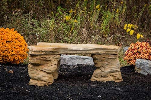 Athena Garden Cast Stone Petrified Rock Bench Set - 3 Piece Commercial Grade Concrete Patio Furniture in Natural Stone Colors