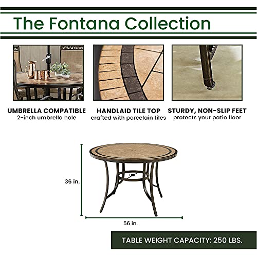 Hanover Fontana 7-Piece Outdoor High-Dining Patio Set with 6 Sling Swivel Chairs and Round Table, Tan/Bronze