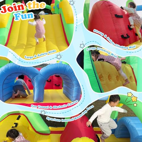 Whubefy Inflatable Obstacle Course Bounce House with Slide and Tunnels