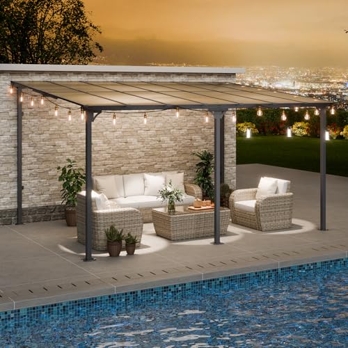 VEVOR Lean to Gazebo 10' x 14' Aluminum Frame Gray
