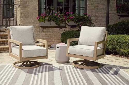 Signature Design by Ashley Hallow Creek Cottage Weather Resistant Outdoor Swivel Lounge with Cushion Light Brown Beige