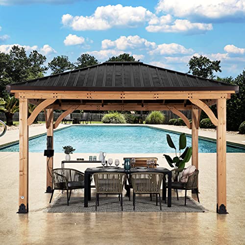 Backyard Discovery Barrington 14ft x 12ft Hip Roof Cedar Wood Gazebo Pavilion Light Brown