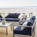 Modway Shore 7 Piece Outdoor Patio Aluminum Sectional Sofa Set Blue