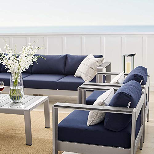 Modway Shore 7 Piece Outdoor Patio Aluminum Sectional Sofa Set Blue