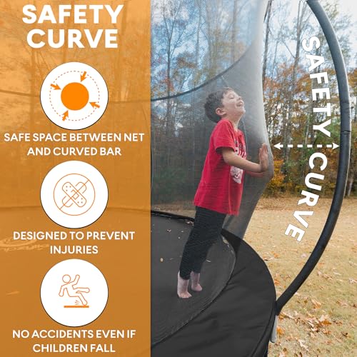 JUMPZYLLA Outdoor Trampoline with Enclosure & Ladder Black