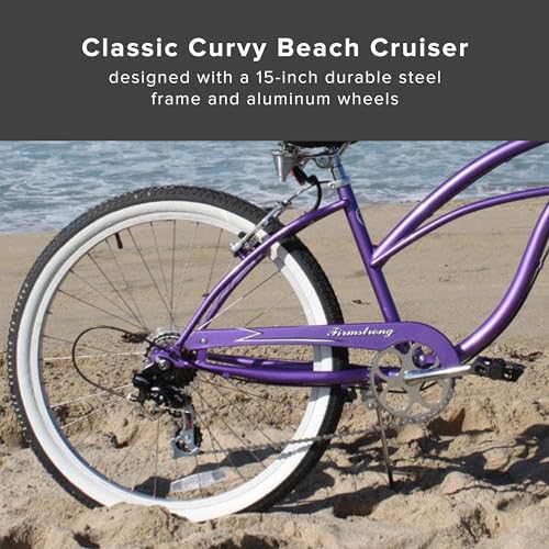 Firmstrong Urban Women's Beach Cruiser Bike, 7 Speed, 26 Inch, Purple w/ Black Seat