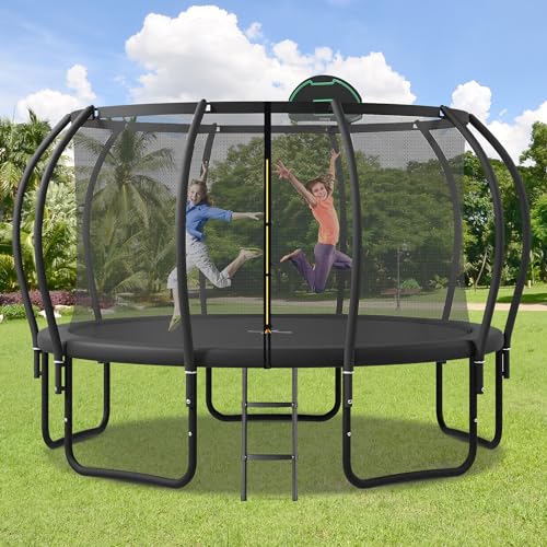 Merax Outdoor Trampoline 16FT with Basketball Hoop, Enclosure Net & Ladder