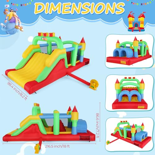 Whubefy Inflatable Obstacle Course Bounce House 18x8.2FT Multi-Color
