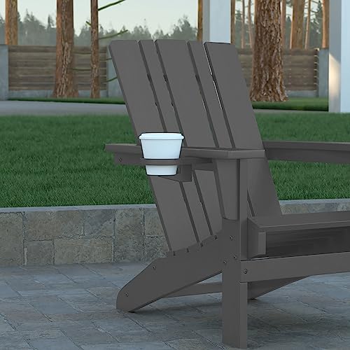 EMMA + OLIVER Haley Adirondack Chairs Set of 4 Weather Resistant Poly Resin Gray