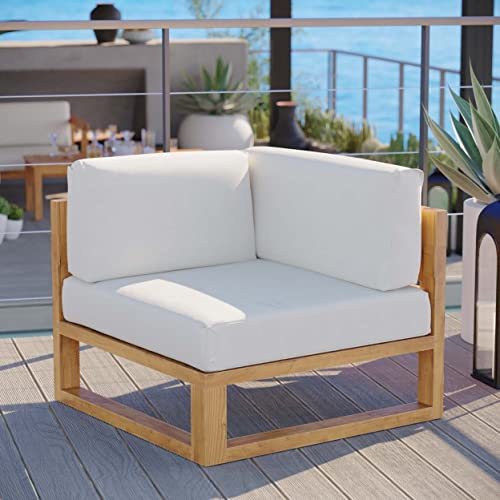 Modway Upland Patio Teak Wood Corner Chair Natural White