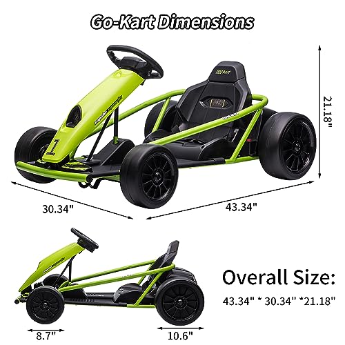 Nasitip 24V Kids Go Kart 300W Motors 9Ah Battery 8MPH Drifting Toy Green