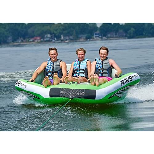 RAVE Sports 3 Person Inflatable Nylon Wake Hawk Towable Boating Water Tube Green