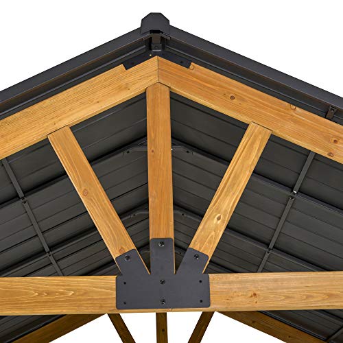 Outsunny 11' x 13' Hardtop Gazebo with Galvanized Steel Roof, Wooden Frame, Natural/Black