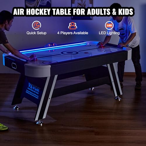 VEVOR Air Hockey Table 72" Indoor LED Sports Game Black and White