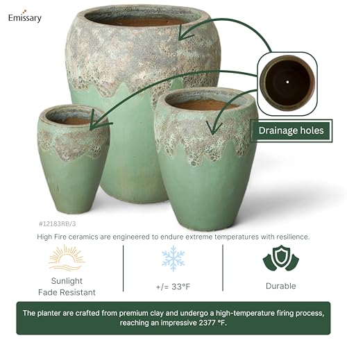 Emissary 22in Stoneware Round Planters Set of 3 Reef/Spa Blue