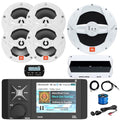 Enrock Marine 4" Color LCD Bluetooth AM/FM Stereo Receiver with Remote & Cable, 4x 6.5" Speakers, 10" Subwoofer, 4-Channel Amplifier, Antenna, USB/AUX Adapter White