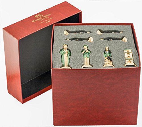 Studio Anne Carlton Sherlock Holmes Chess Set Handmade Hand Painted 5 Inches Burgundy Cream