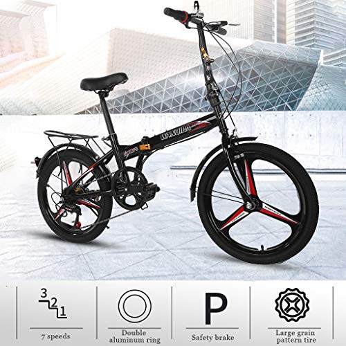HUUH Folding Bikes for Adults 20" 7 Speed City Folding Compact Bike Bicycle Urban Commuter Black