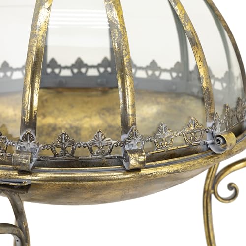 Zaer Ltd. Set of 3 Glass Dome Terrariums with Iron Stands Frosted Gold