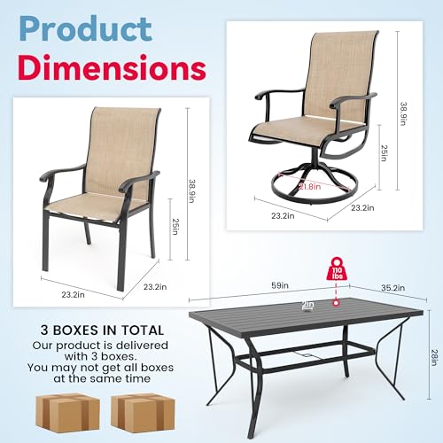 Pamapic 7-Piece Patio Dining Set with 2 Swivel Chairs & 4 Regular Chairs Beige
