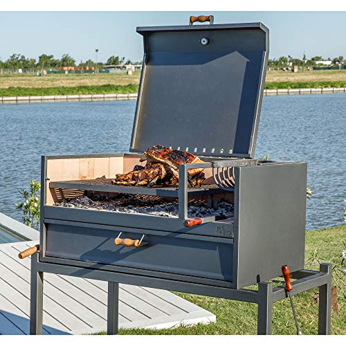 Ñuke Delta02 Authentic Argentinian-Style Outdoor Cooking Charcoal Gaucho Santa Maria Grill 40 Inch Black