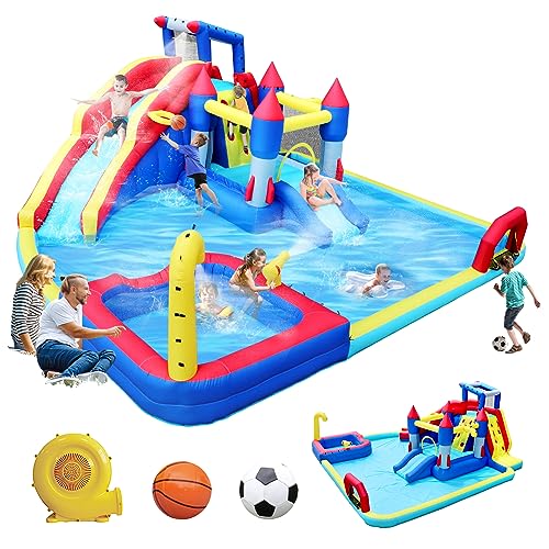 Ytonisld Inflatable Water Slide 19x17x8 Ft 10-in-1 Water Park Bouncy Castle Multicolor