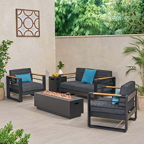 Christopher Knight Home Ostrander Outdoor Conversation Set Black Natural Dark Gray