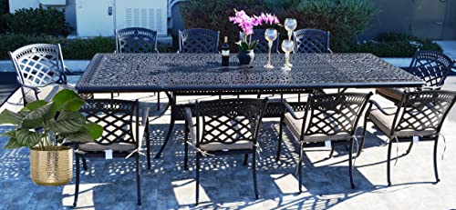 Patio Land 11-Piece Outdoor Cast Aluminum Dining Set with Extendable Table Antique Bronze
