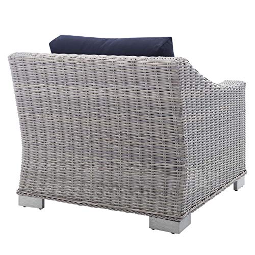 Modway Conway Sunbrella Outdoor Patio Wicker Rattan 2-Piece Armchair and Ottoman Set Light Gray Navy