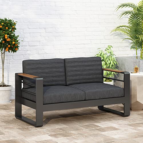 Roomfitters Modern 2-Seater Outdoor Loveseat with Aluminum Frame and Cushions Black