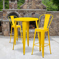 Flash Furniture 30" Round Yellow Metal Indoor-Outdoor Bar Table Set with 2 Cafe Stools