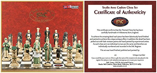 Studio Anne Carlton Sherlock Holmes Chess Set Handmade Hand Painted 5 Inches Burgundy Cream