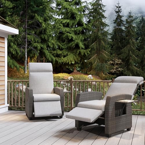 Reljofum Outdoor Wicker Recliner Chair Set of 2 Grey
