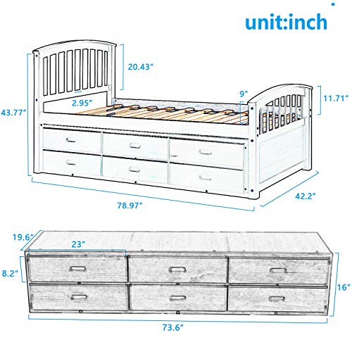 Bellemave Twin Captain's Bed Walnut +6 Drawers