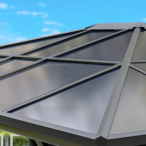 DWVO 10x12ft Polycarbonate Hardtop Gazebo with Netting and Curtains Gray Single Roof