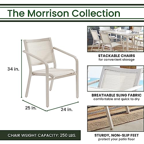 Hanover Morrison 7-Piece Outdoor Dining Set with 6 Sling Chairs and Square Table White/Multi