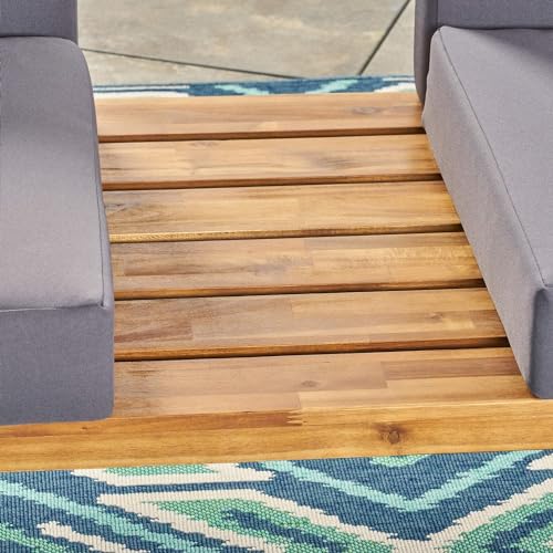 Kaimei Acacia Wood Outdoor Loveseat Set with Table - Patio Furniture - Natural Grey