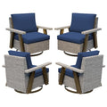 Yokayoay Wicker Patio Chairs Set of 4 Swivel Rocking with Thickened Cushions Grey/Blue