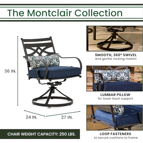 Hanover Montclair 3-Piece Patio Conversation Set with 2 Swivel Rocker Chairs and Table Navy
