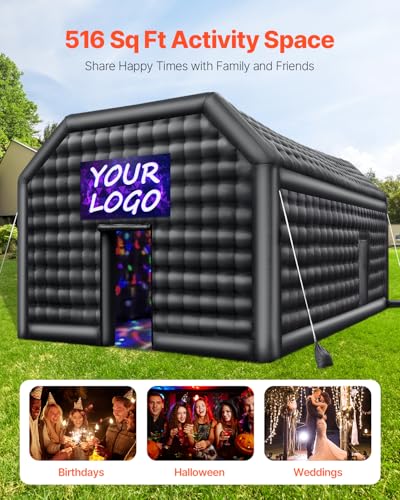 VEVOR Inflatable Nightclub Party Tent with Disco Lights, 26.2 x 19.7 x 13.1 Ft, Black