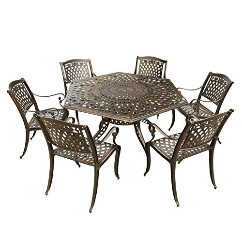 Oakland Living 63-Inch Bronze Hexagon Dining Set with Lazy Susan and Six Chairs