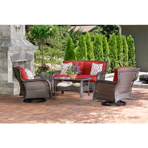 Hanover Strathmere Outdoor 4-Piece Conversation Set Crimson Red