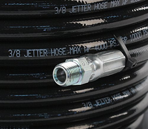 Schieffer Co. 3/8in. x 250ft. 4000 PSI Thermoplastic Sewer Jetter Hose with 8.0 Orifice Button Nose and Rotating Nozzles Clear