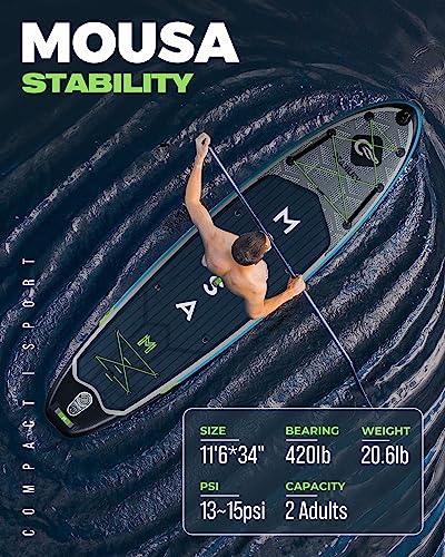 Mousa Extra Wide Inflatable Stand Up Paddle Board Gray-Blue