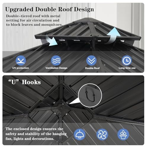 Endark 12x12FT Patio Gazebo with Steel Canopy Gray