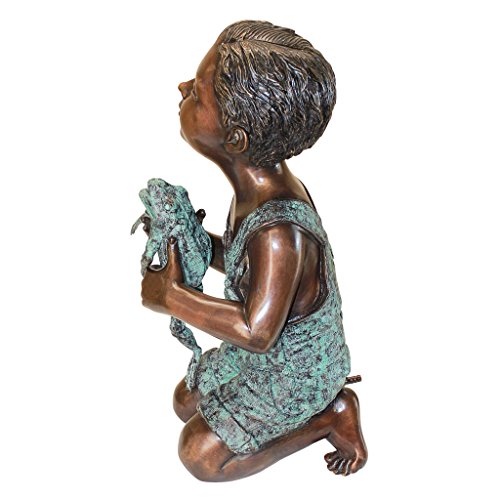 Design Toscano Friend Boy with Frog Garden Statue Two Tone Bronze & Verdigris