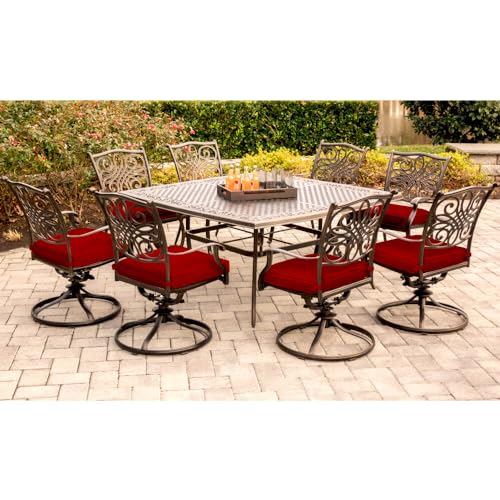 CAMBRIDGE Seasons 9-Piece Outdoor Dining Set with 8 Swivel Chairs and 60x60 Table Red
