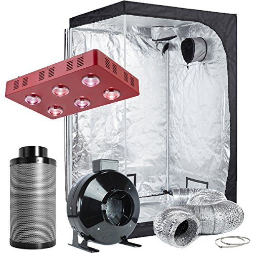 TopoLite Hydroponic Grow Tent Complete Kit with 1200W LED Light and 6" Carbon Filter 48"x48"x80