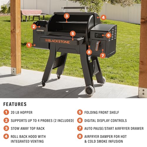 BLACKSTONE 2258 Pellet Grill/Air Fryer Combo Powder Coated Black