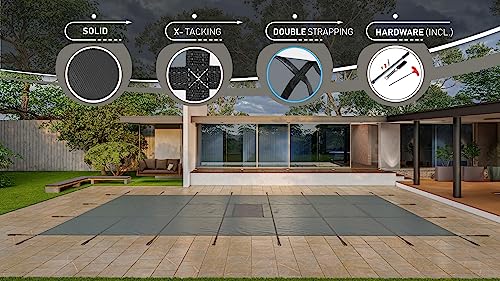 WaterWarden Heavy-Duty Solid Pool Safety Cover Solid Grey With Drain Panel